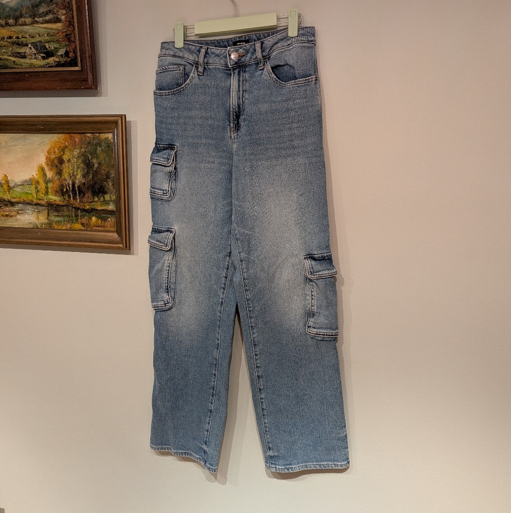 Express Womens 4 Short Cargo Relaxed Straight High Rise Stretch Jeans Skater 201